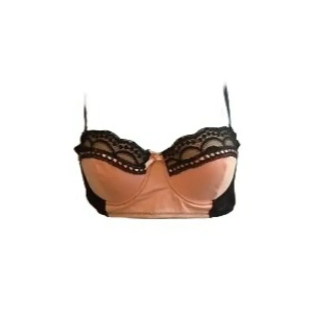 Hers By Herman Womens Peach Black Lace Normal Strap Padded Demi Bra Size 36B